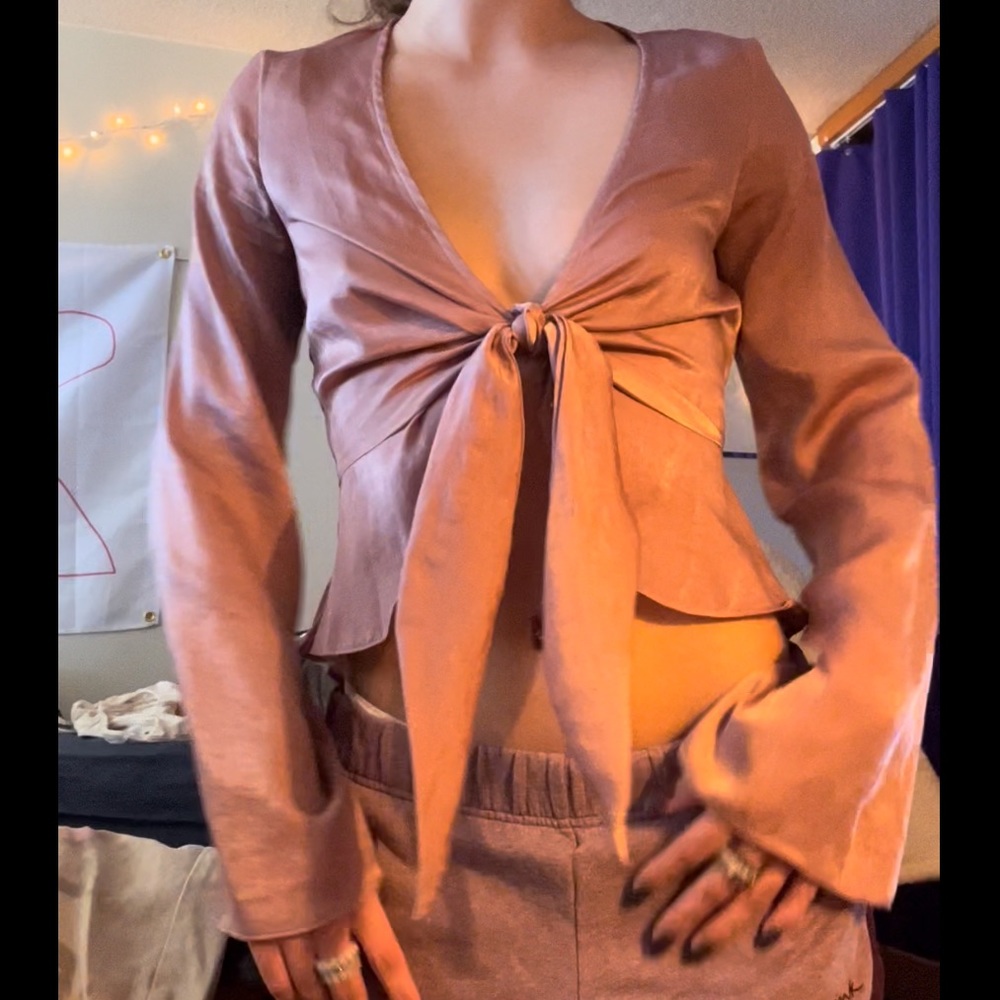 Misguided pink flowy blouse